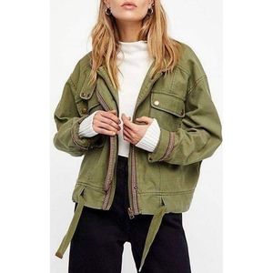 Free People Olive Green Flight Line Bomber Jacket